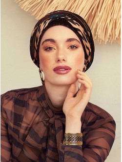 Scarlett Turban Set | Shiny Brown & Animal Mix
